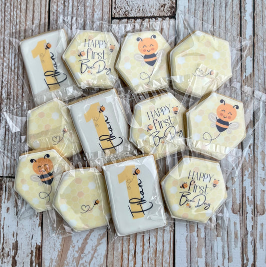 Bee Themed First Birthday Cookies Happy BEE DAY--12 Count