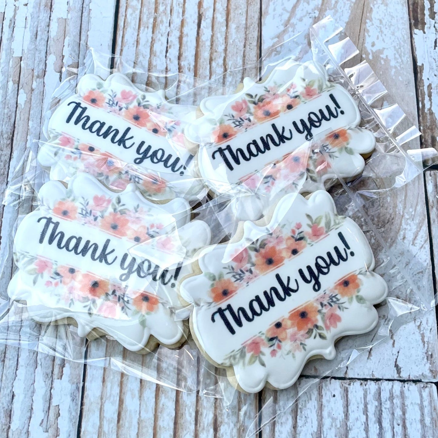 Floral Thank You Plaque Shaped Cookies--12 Count