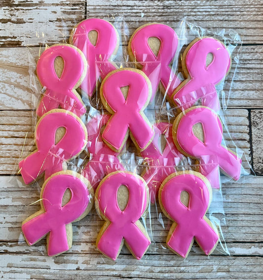 Ribbon Shaped Breast Cancer Awareness Pink Ribbon Cookies--12 Count