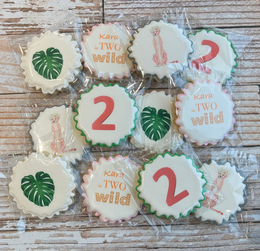 Pink & Girly Two Wild Animal Safari Birthday Cookies Wild Animal Birthday--12 Count