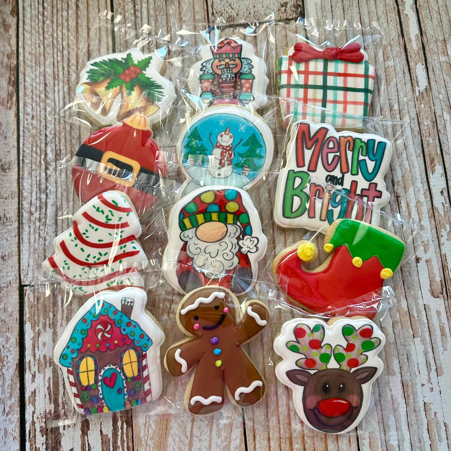 Merry & Bright Holiday Christmas Themed Cookies--12 Count