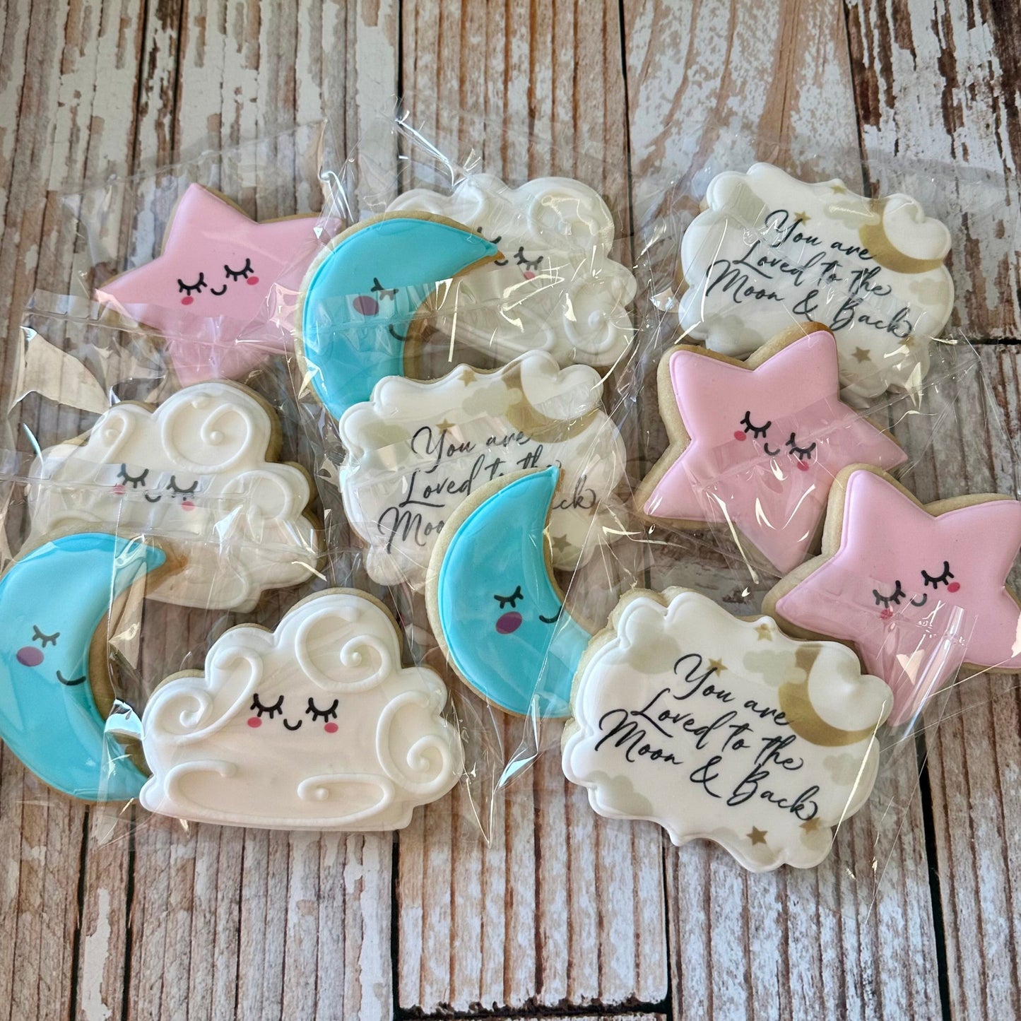 Moon Stars Loved to the Moon and Back Gender Reveal Gender Neutral Baby Shower Cookies--12 Count