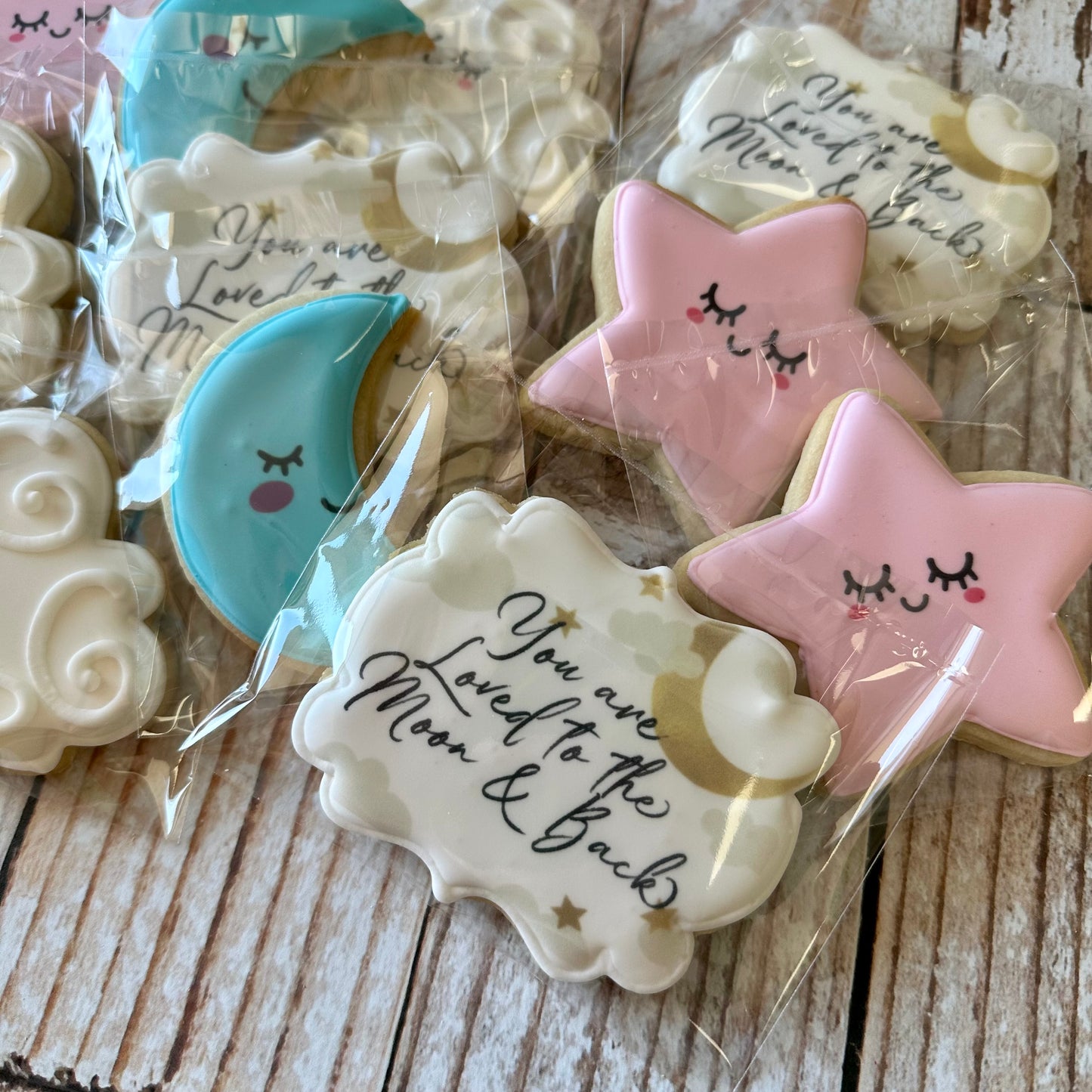 Moon Stars Loved to the Moon and Back Gender Reveal Gender Neutral Baby Shower Cookies--12 Count