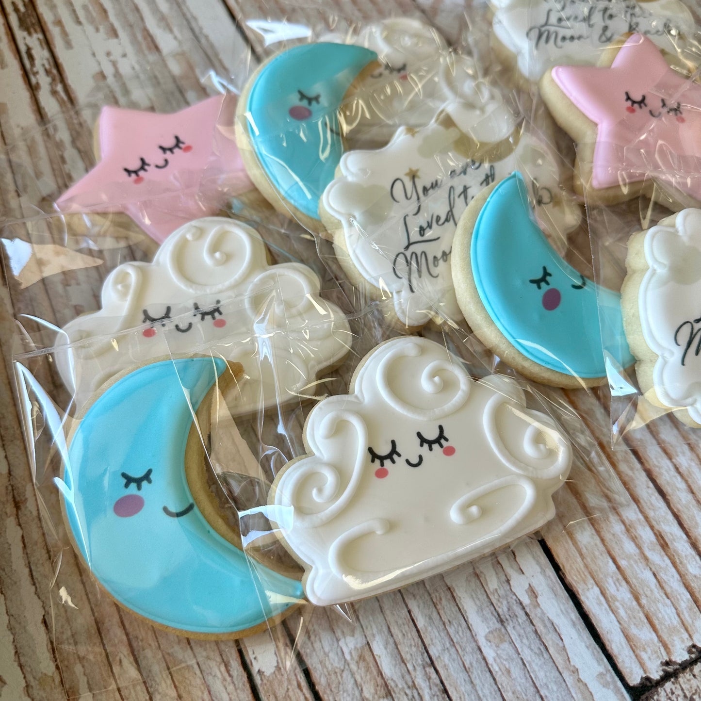 Moon Stars Loved to the Moon and Back Gender Reveal Gender Neutral Baby Shower Cookies--12 Count