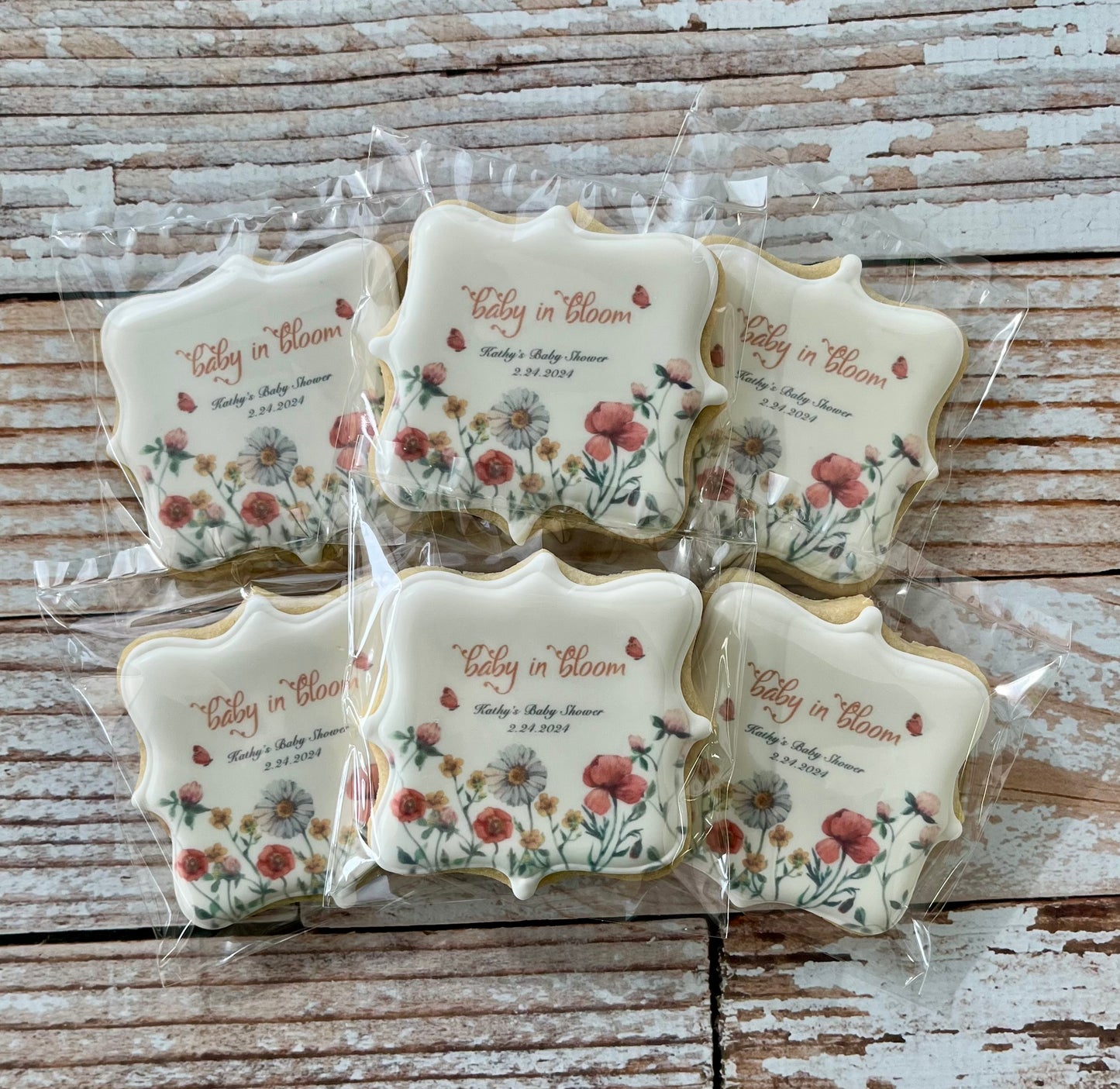 Floral Baby in Bloom on Square Plaque Baby Shower Cookies--12 Count