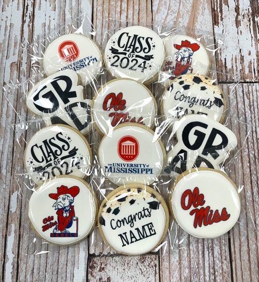 University of Mississippi Ole Miss Direct Printed Pre-Designed Set of Graduation Cookies--12 Count