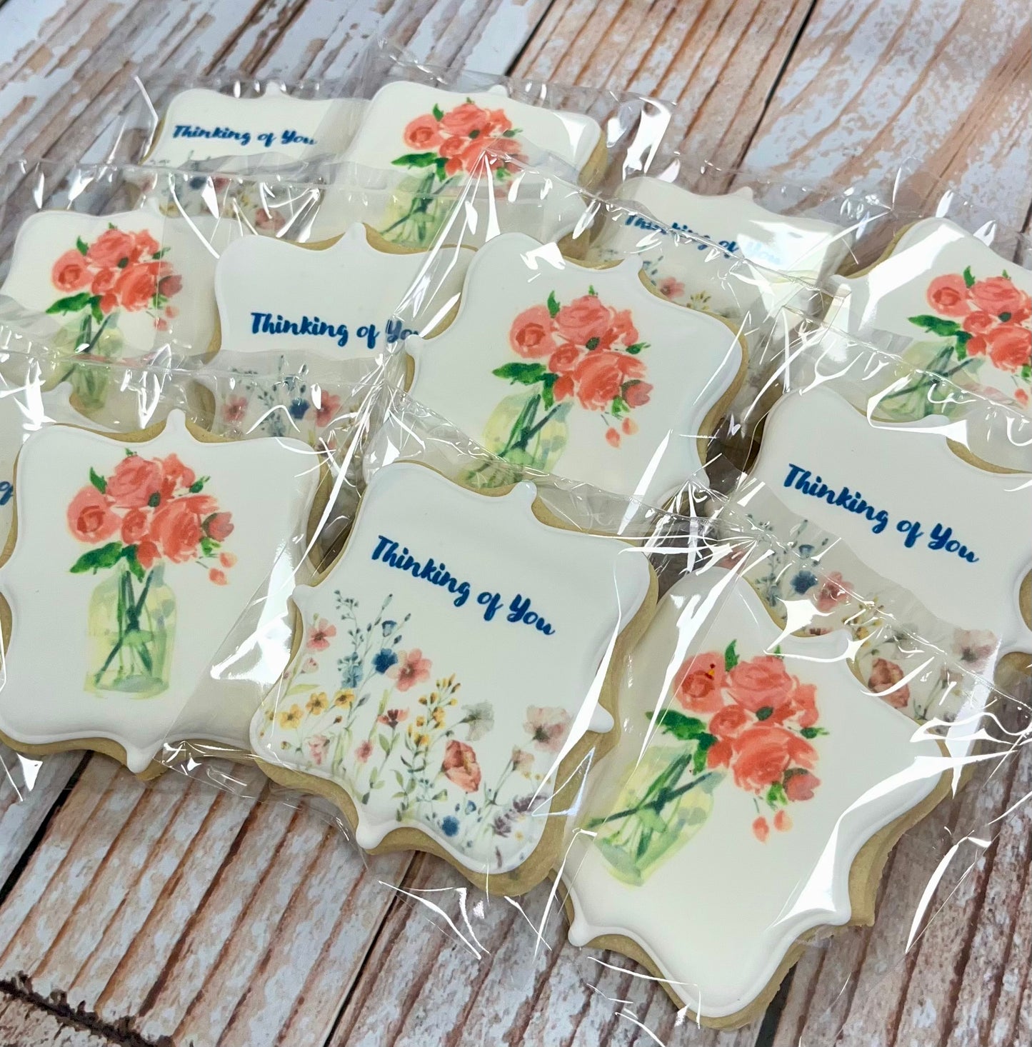 Square Plaque shaped Thinking of You Floral Cookies--12 Count