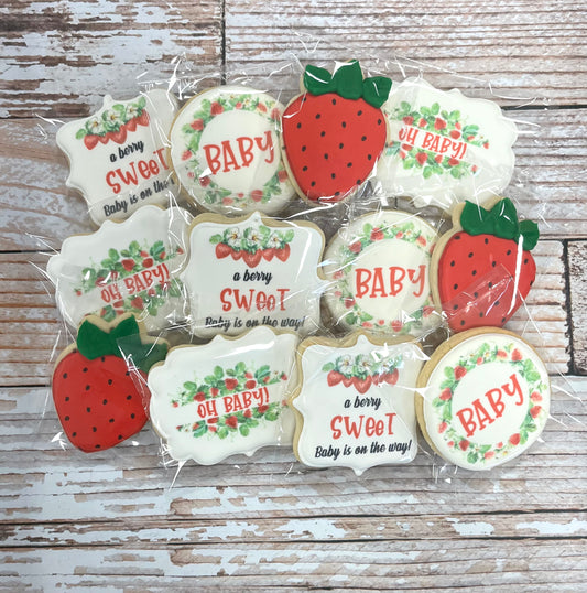 Berry Sweet Baby is on the Way Strawberry Set of Baby Shower Cookies--12 Count