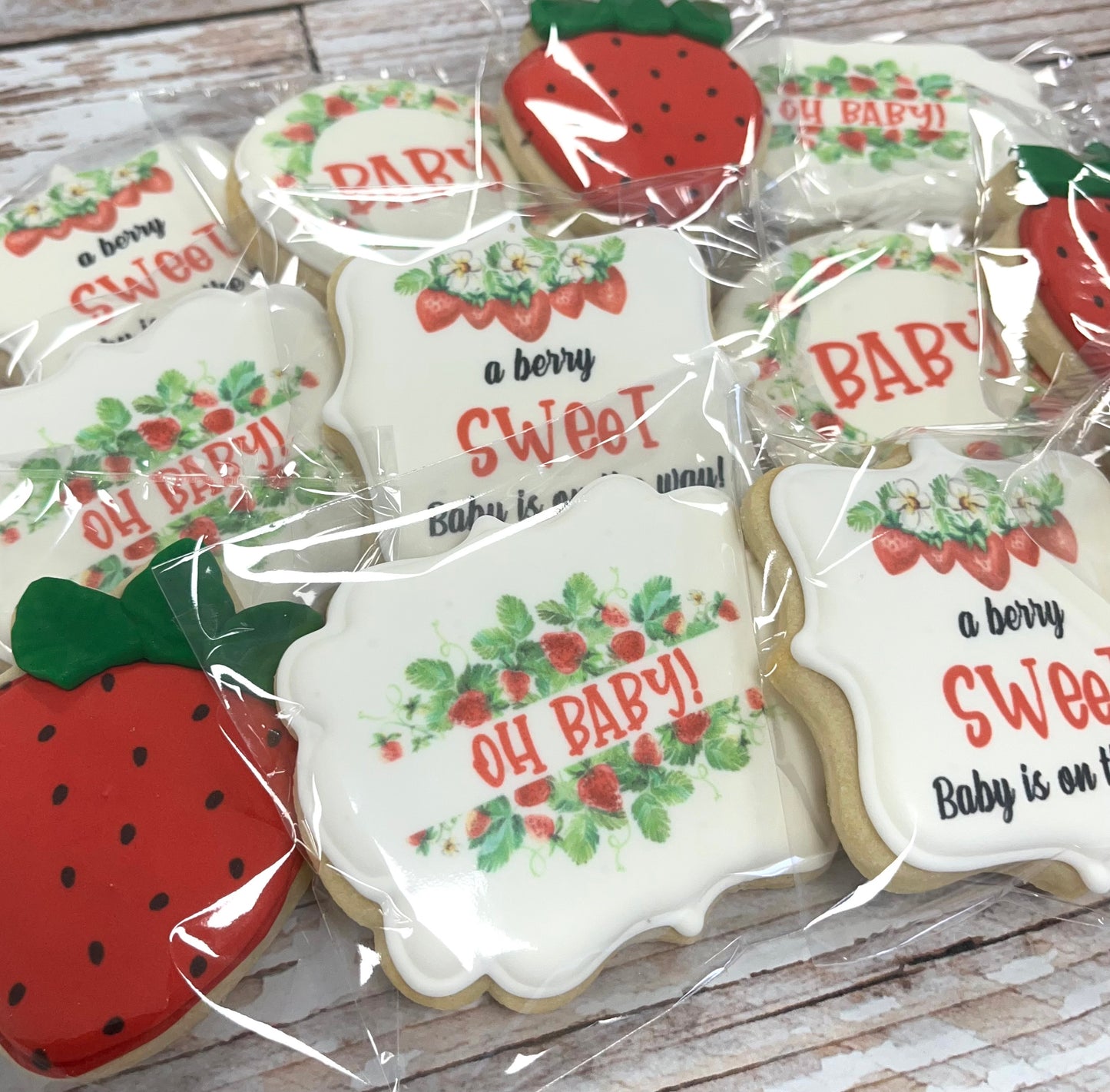 Berry Sweet Baby is on the Way Strawberry Set of Baby Shower Cookies--12 Count