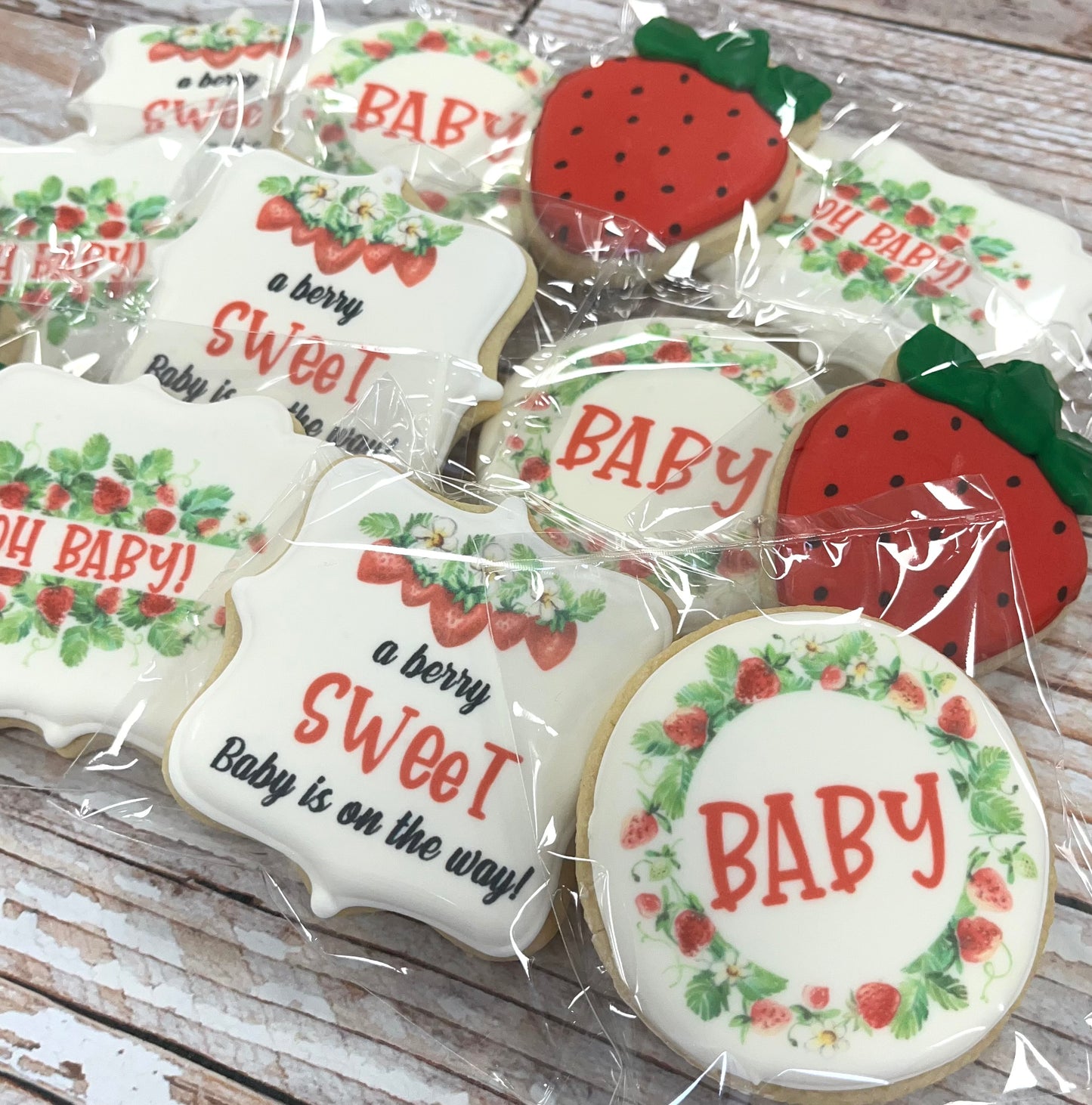 Berry Sweet Baby is on the Way Strawberry Set of Baby Shower Cookies--12 Count