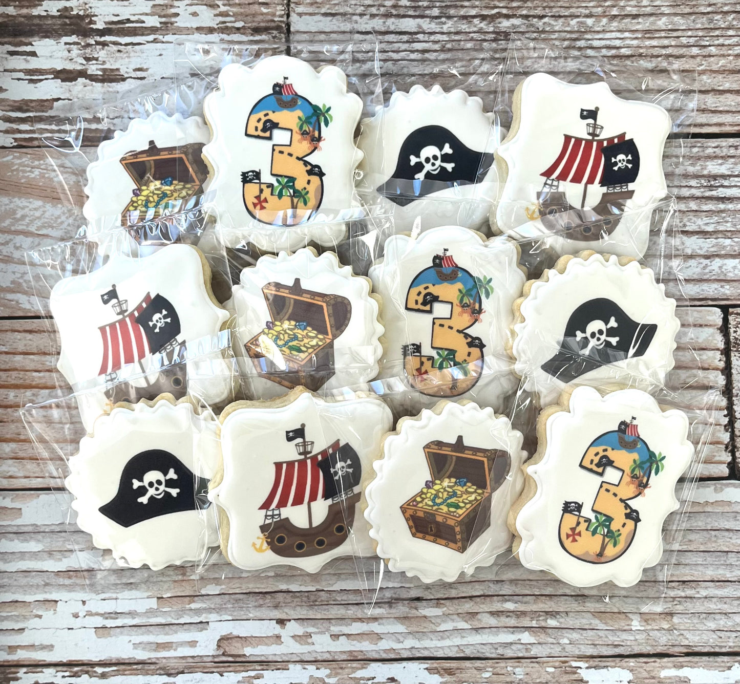 Pirate Themed Decorated Birthday Cookies Treasure Chest Pirate Ship Pirate Hat Party Favor Cookies--12 Count