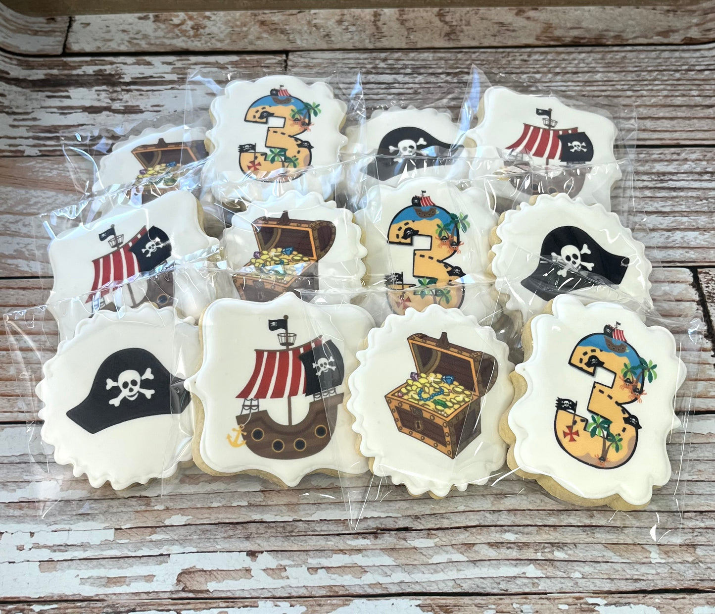 Pirate Themed Decorated Birthday Cookies Treasure Chest Pirate Ship Pirate Hat Party Favor Cookies--12 Count