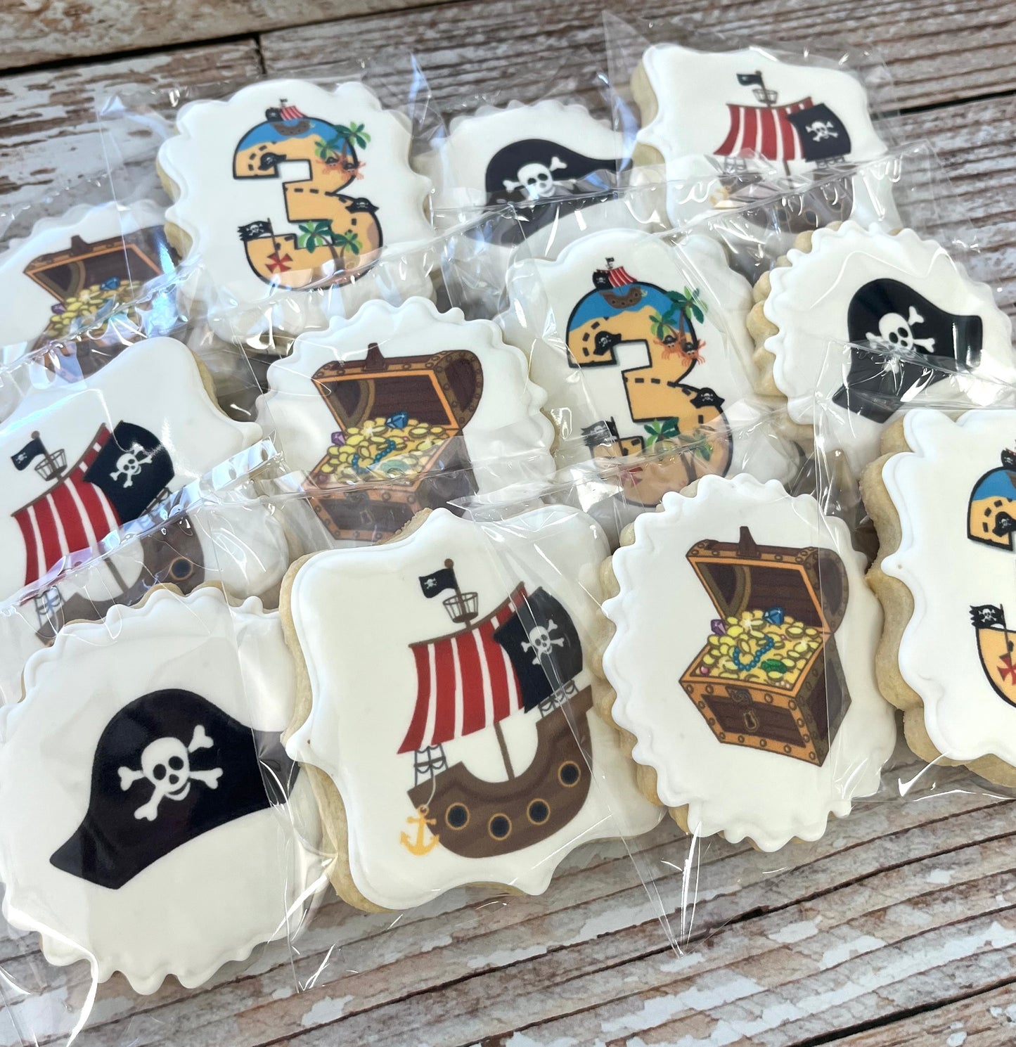 Pirate Themed Decorated Birthday Cookies Treasure Chest Pirate Ship Pirate Hat Party Favor Cookies--12 Count