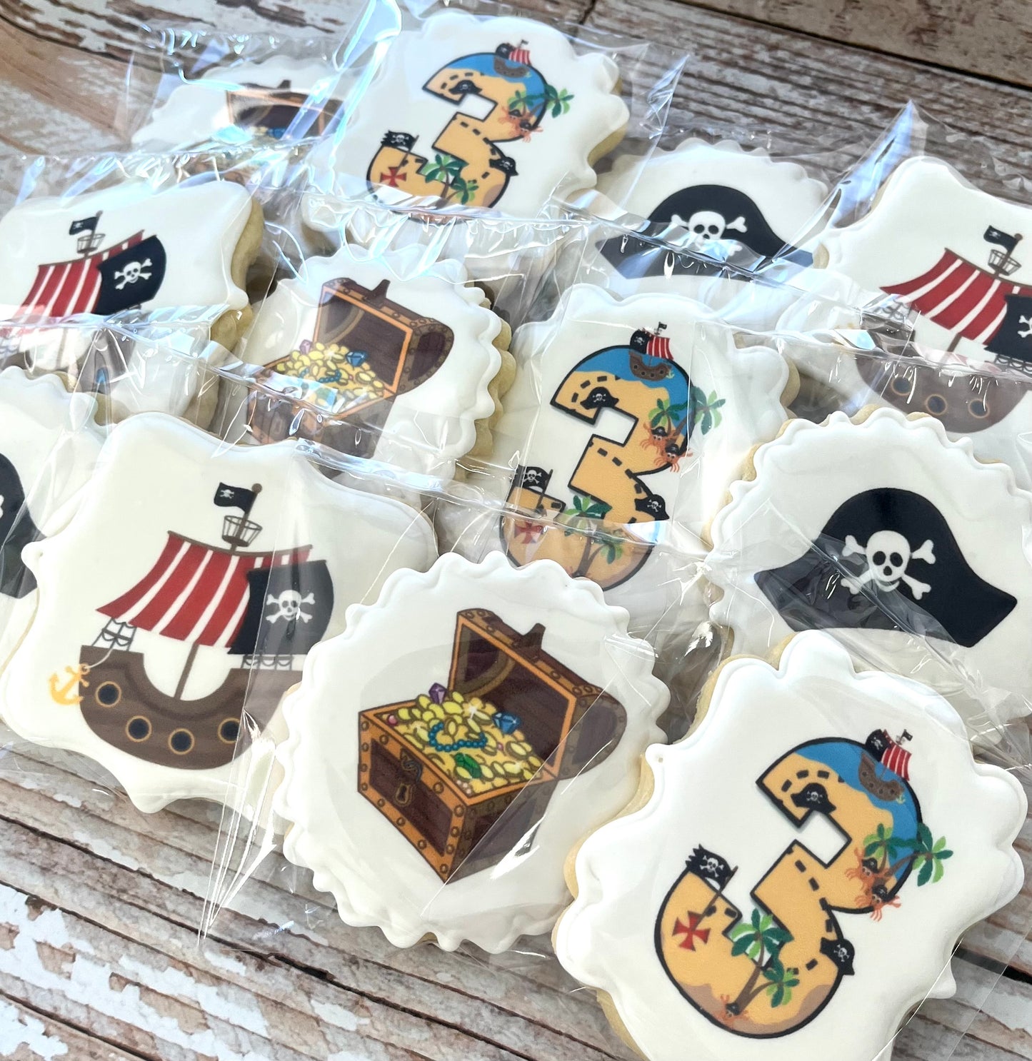 Pirate Themed Decorated Birthday Cookies Treasure Chest Pirate Ship Pirate Hat Party Favor Cookies--12 Count