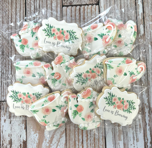 Teacup Teapot Love is Brewing Floral Tea Party Themed Cookies--12 Count