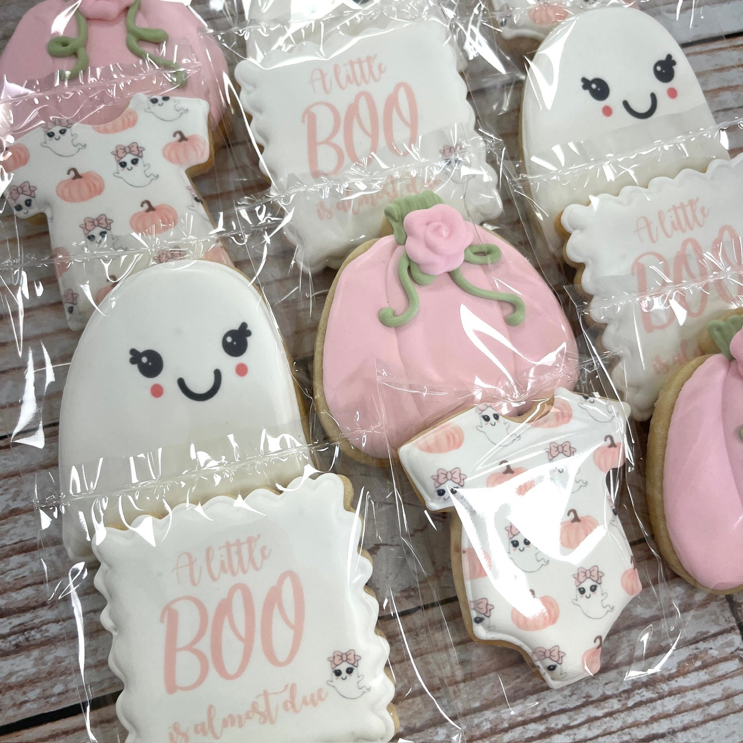 Cute Ghosts & Onesie Halloween Pumpkin Baby Shower Cookies A Little Boo is Due--12 Count