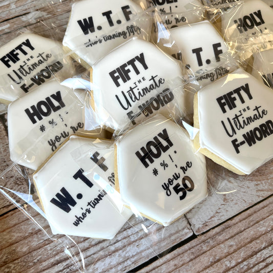 50th Birthday WTF Ultimate F Word Turning Fifty Birthday Cookies--12 Count