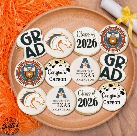 UTA University of Texas at Arlington Direct Printed Pre-Designed Set of Graduation Cookies--12 Count