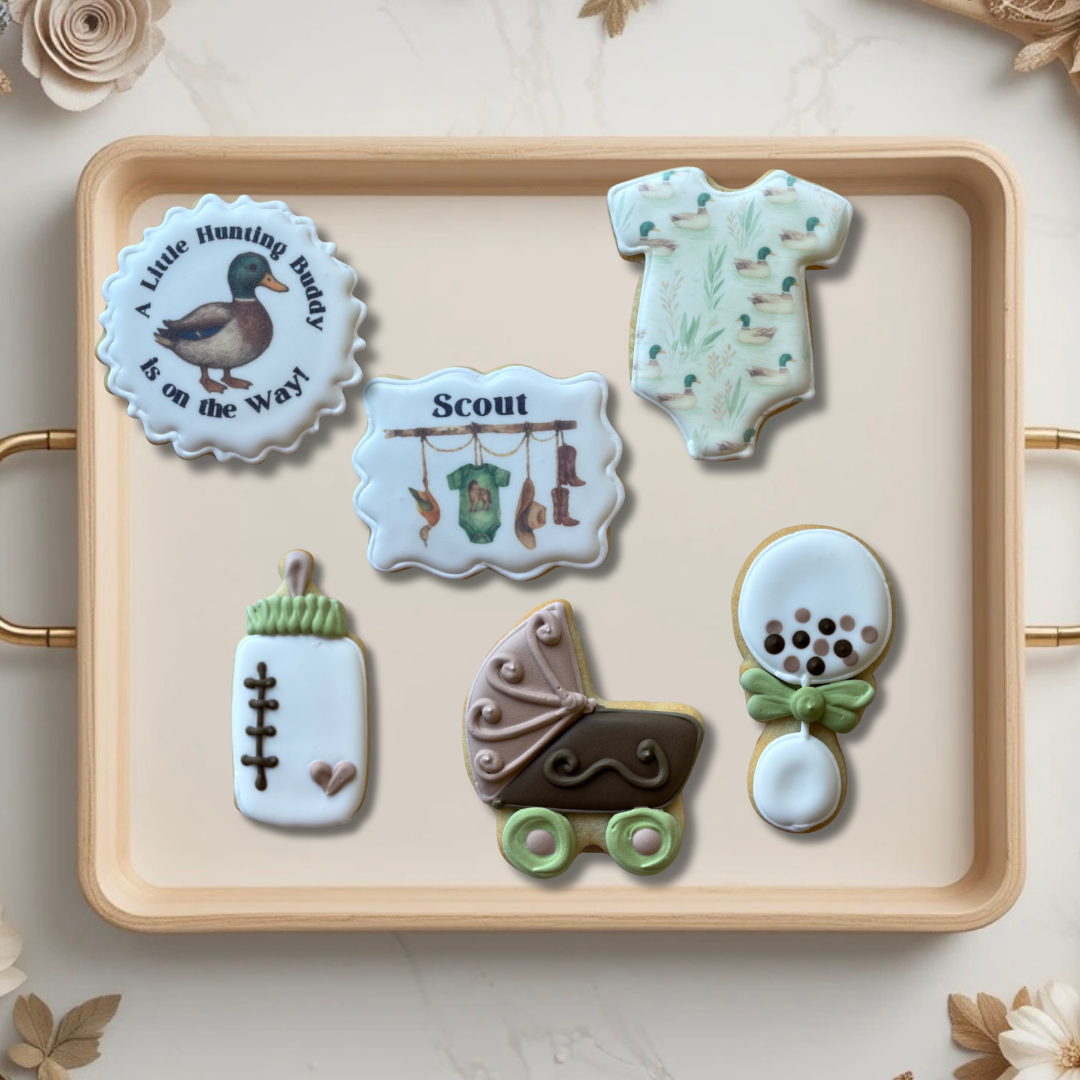 Hunting Buddy on the Way w/Duck accents : Baby Boy Shower Cookies--12 Count