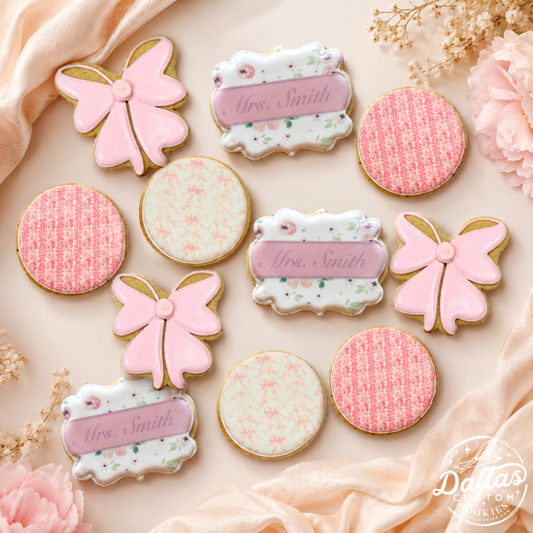 Loveshack Fancy Floral w/Bows Hybrid Sugar Cookie Gift Set Party Birthday--12 Count