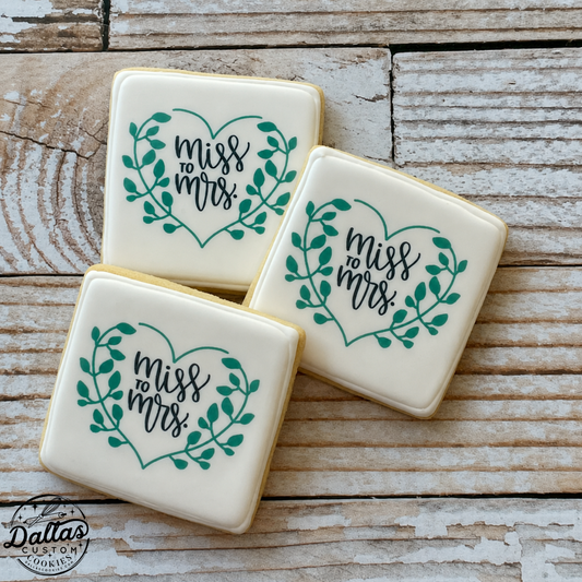 Miss to Mrs w/Greenery Cookies--12 Count