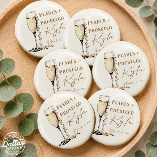 Pearls and Prosecco Bridal Shower Brunch Themed Cookies --12 Count