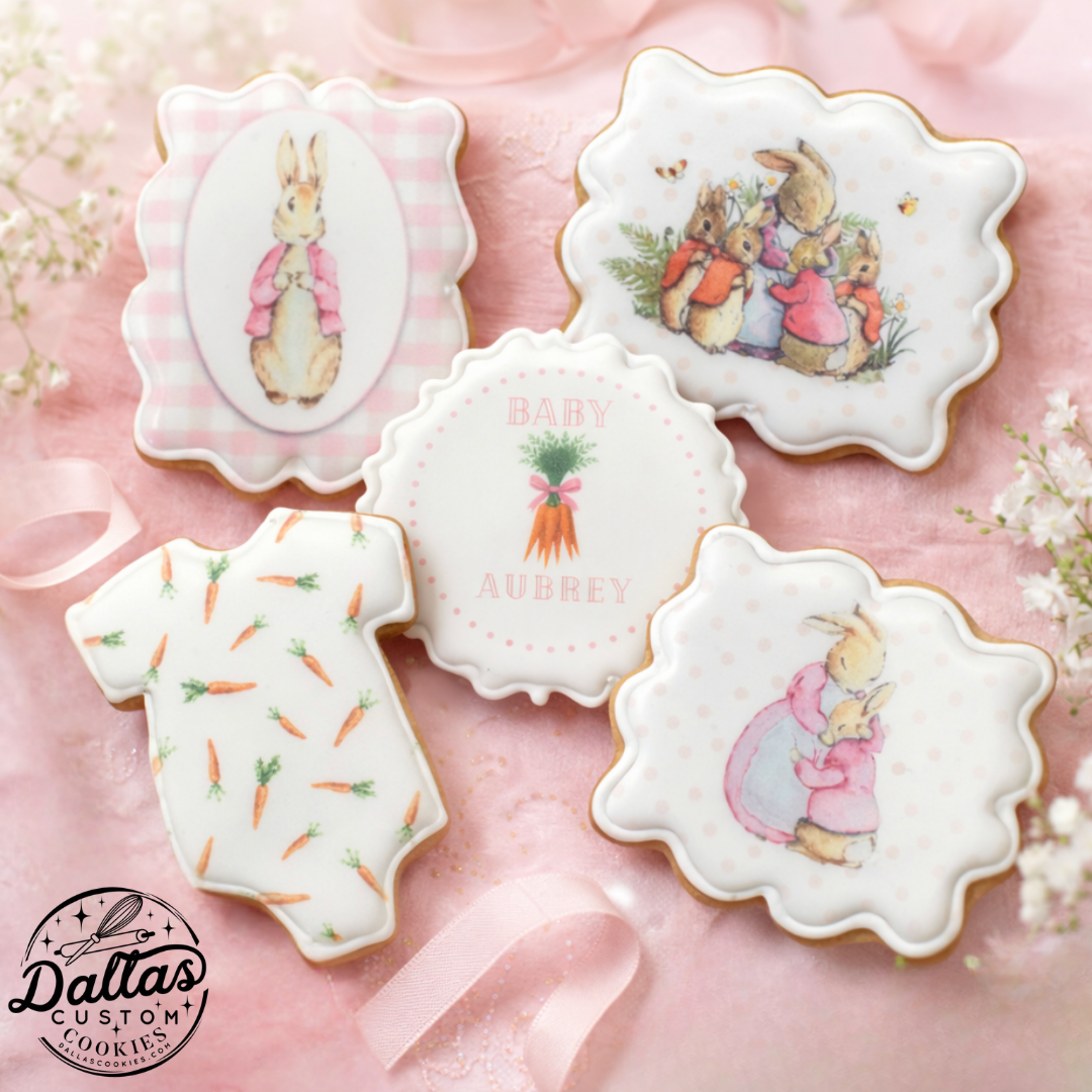 Peter Rabbit Girl Pink Bunny Baby Shower Cookies--12 Count