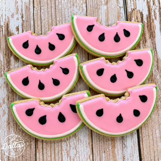 Pink Watermelon Fruit w/black Seeds Themed Birthday Cookies--12 Count