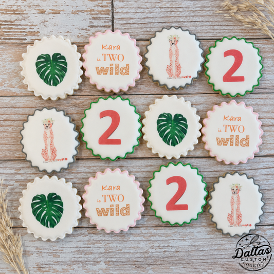 Pink & Girly Two Wild Animal Safari Birthday Cookies Wild Animal Birthday--12 Count