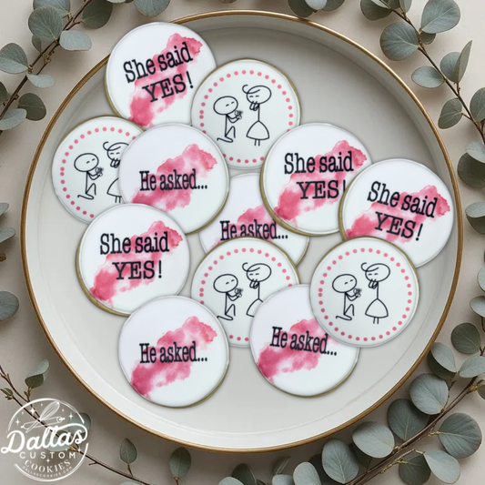 Engagement Stick Figure Proposal He asked She said YES Circle Shaped-- 12 Count