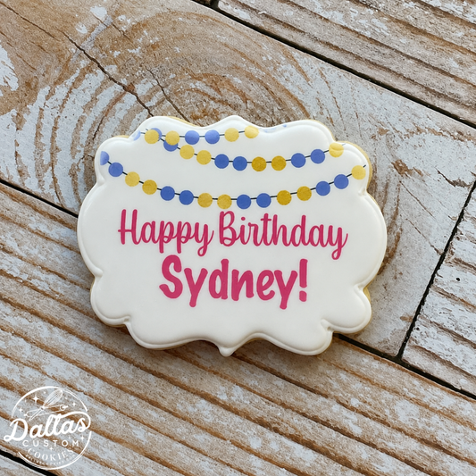Plaque Shaped Birthday Name Purple and Gold Banner--12 Count