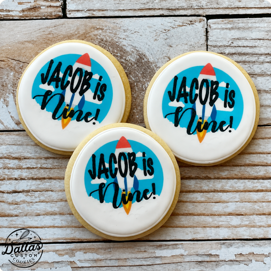 Rocket Space themed Birthday Cookies w/Name & Age--12 Count