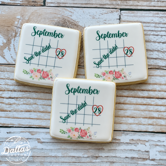 Save the Date Calendar w/florals Cookies--12 Count