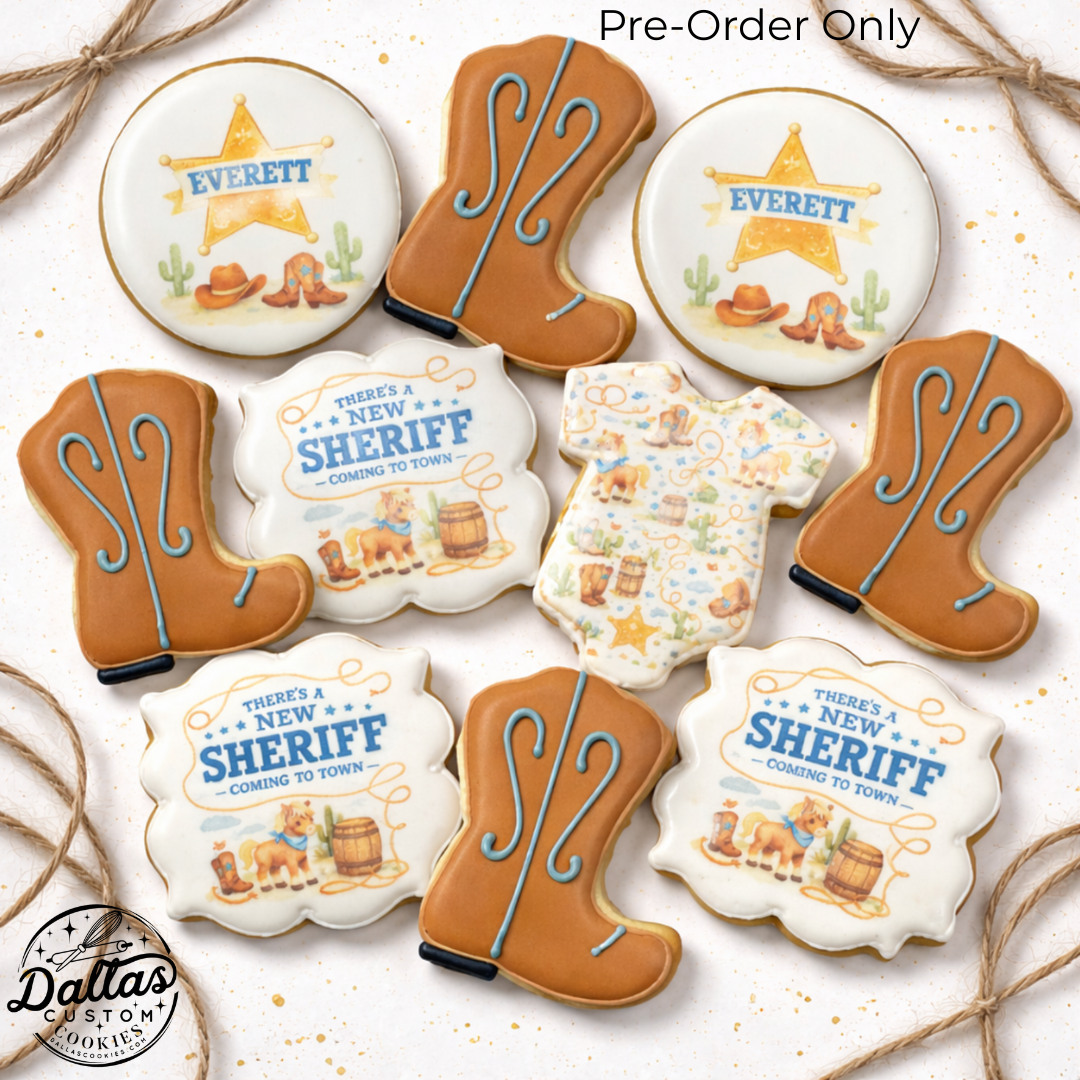 There's a New Sheriff coming to Town Baby Shower w/Cowboy Western Boots Cookies--12 Count