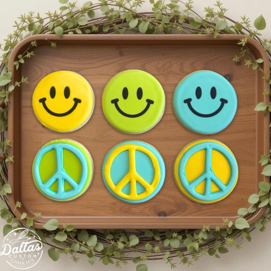 Smiley Faces & Peace Signs Disco Hippie Groovy Retro Party Themed 70s Cookies --12 Count