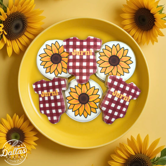 Sunflower Spring Picnic Themed Farm Baby Shower Cookies --12 Count
