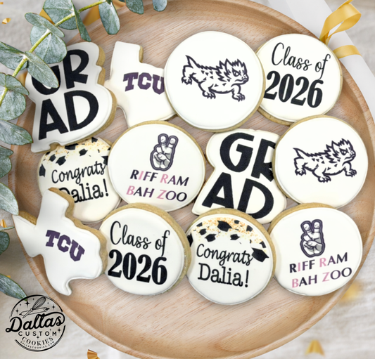 TCU Horned Frogs Direct Printed Pre-Designed Set of Graduation Cookies--12 Count