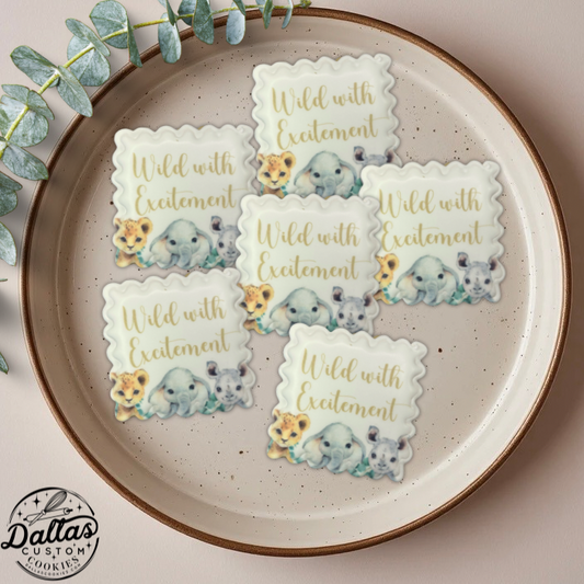 Wild with Excitement Safari Baby Shower Cookies on Scalloped Square--12 Count