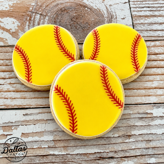 Yellow Softball Sports Themed Cookies--12 Count