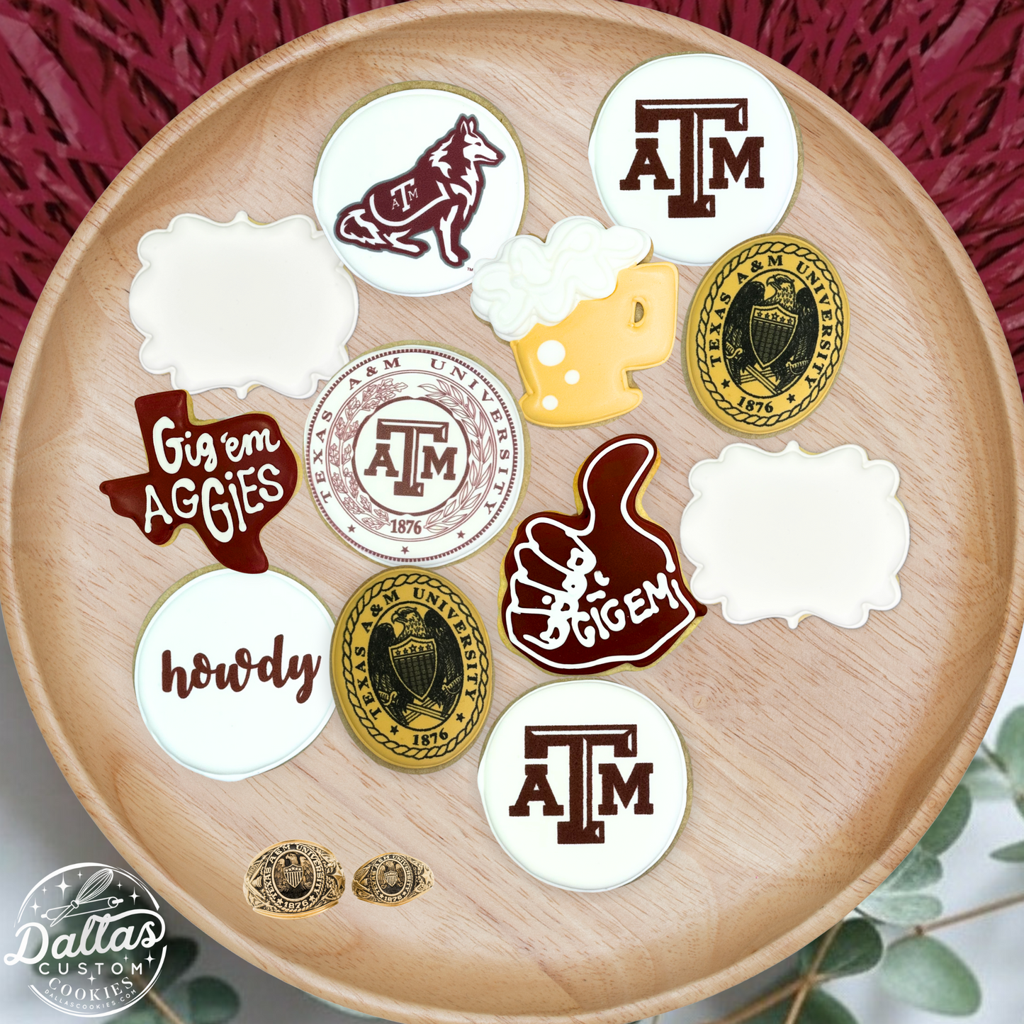 Texas A&M Aggie Ring Day Hybrid Pre-designed /Printed Graduation & Ring Dunk Set of Cookies w/Live Preview--12 Count