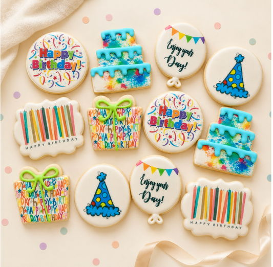 Pre Designed Neutral Happy Birthday Cookies--12 Count