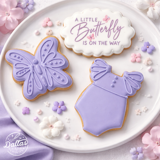 “A Little Butterfly Is On The Way” Baby Shower Cookies – Butterfly Theme --12 Count
