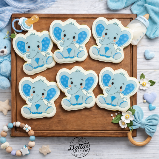 Elephant Shaped Baby Blue Baby Shower Cookies--12 Count