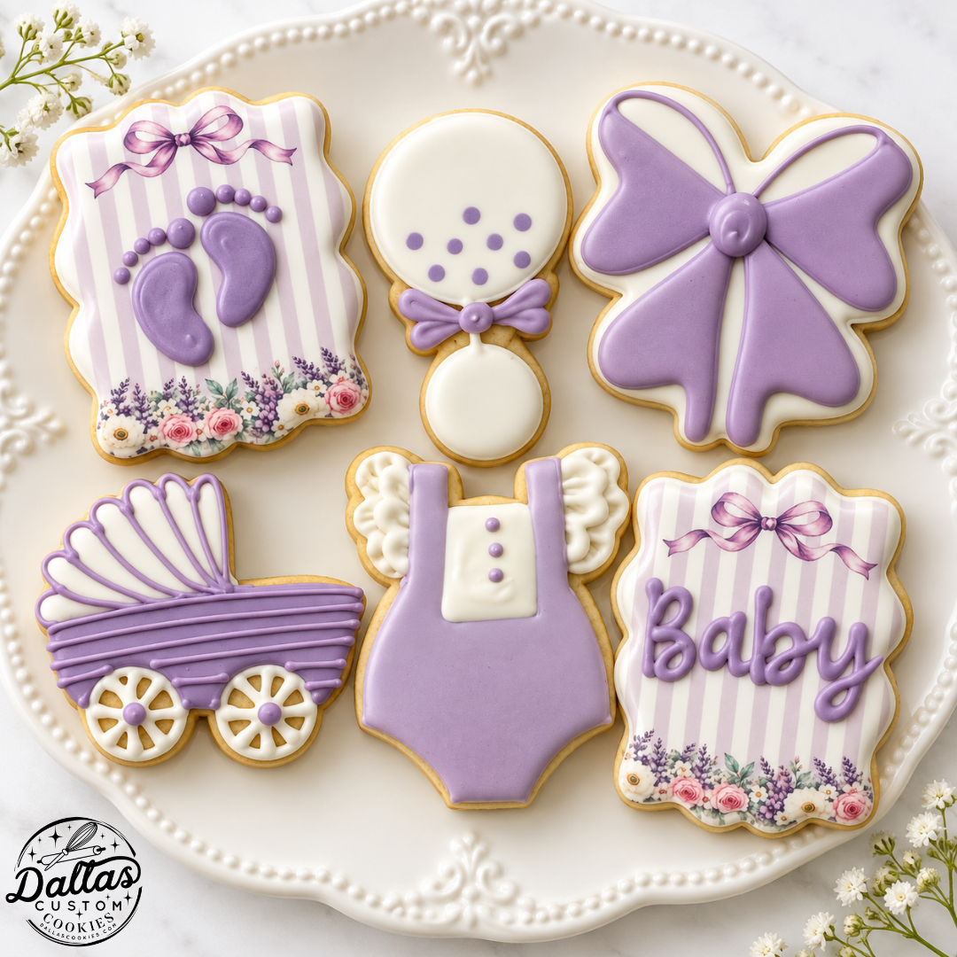 Lacy Onesie Lavender Bows & Tiny Toes Baby Shower Cookies--12 Count