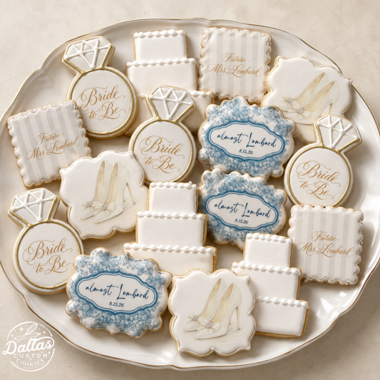 Something Blue Bride-to-Be Set Blue Toile Bridal Set Bridal Shower Cookies -- 12 count