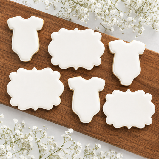Build Your Own Custom Patterned Onesie and Custom Baby's Name Plaque Shower Cookies w/Live Preview--12 Count
