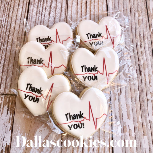 Healthcare EKG Heart Thank You Nurse Appreciation Doctor Appreciation Health Care Cookies--12 Count