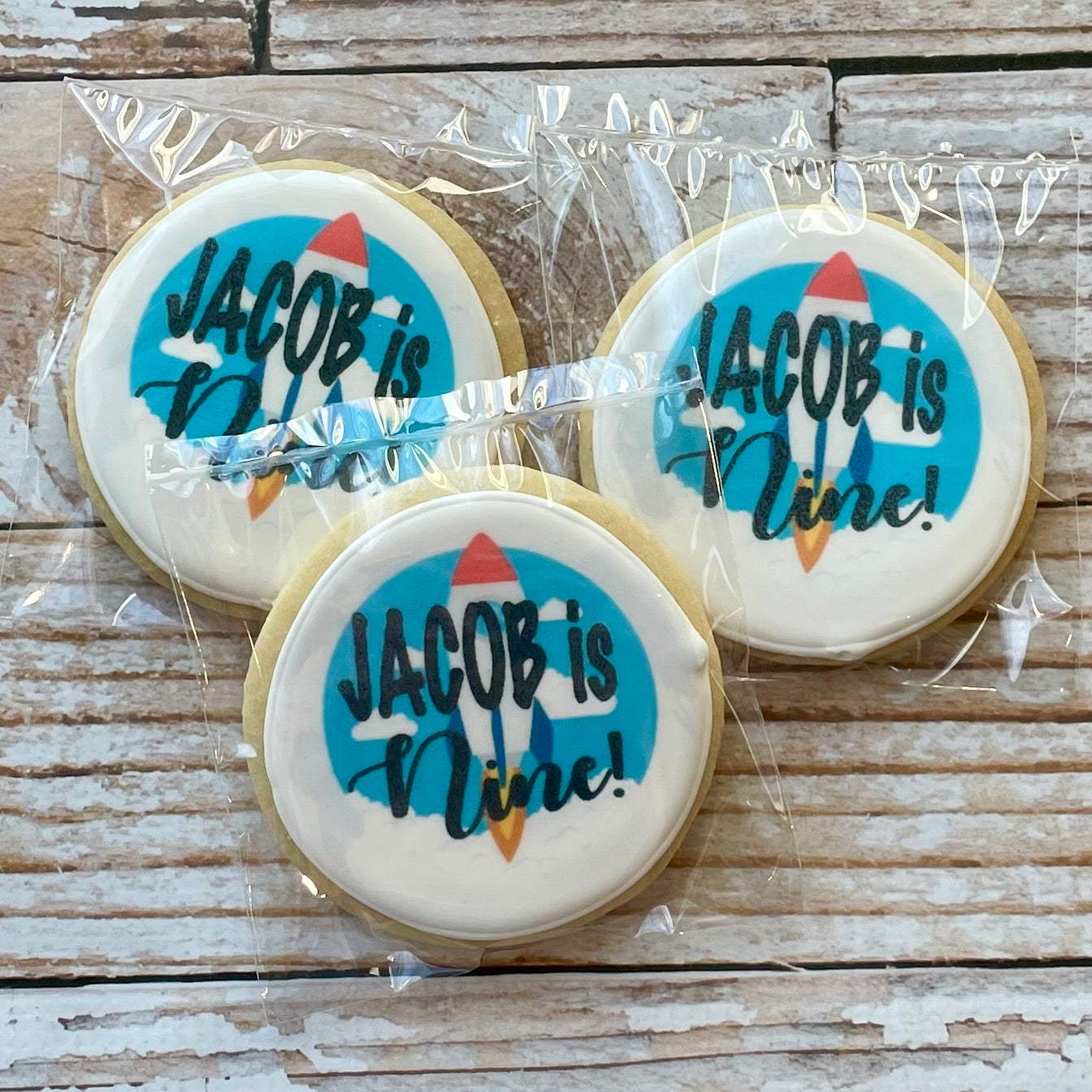 Rocket Space themed Birthday Cookies w/Name & Age--12 Count