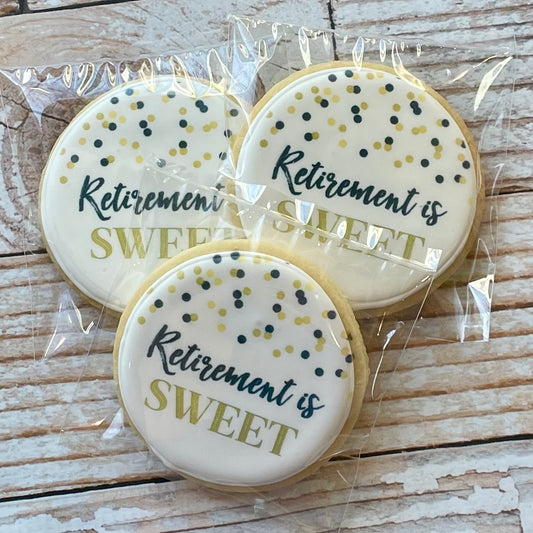 Retirement Gold and Black Retirement Themed Cookies--12 Count