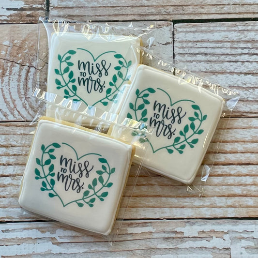 Miss to Mrs w/Greenery Cookies--12 Count